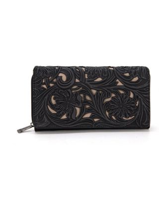 TR188-W010 BK Trinity Ranch Floral Tooled Collection Wallet