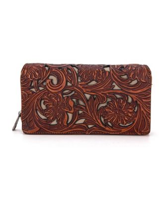 TR188-W010 BR Trinity Ranch Floral Tooled Collection Wallet