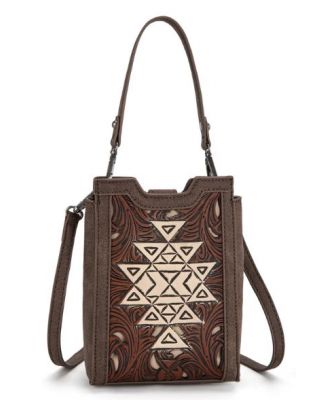 TR190-1821 CF Trinity Ranch Floral Aztec Tooled Mini Tote/Crossbody