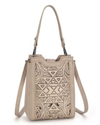 TR190-1821 TN Trinity Ranch Floral Aztec Tooled Mini Tote/Crossbody