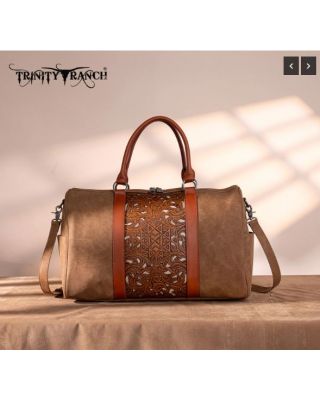 TR190-5110 BR Trinity Ranch Floral Aztec Tooled Collection Weekender Bag 