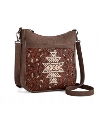 TR190-8360 CF Trinity Ranch Floral Aztec Tooled Crossbody 
