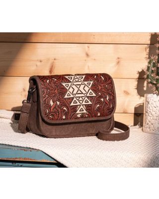 TR190-8367 CF Trinity Ranch Floral Aztec Tooled Crossbody