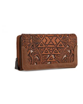 TR190-W010 BR Trinity Ranch Floral Aztec Tooled Collection Wallet