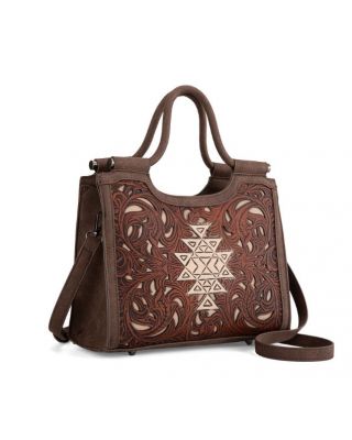 TR190G-8250 CF Trinity Ranch Floral Aztec Tooled Concealed Carry Tote/Crossbody