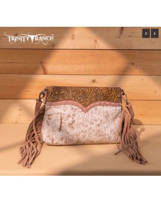 TR200-1814 DPK Trinity Ranch Floral Tooled Hair-On Cowhide Crossbody