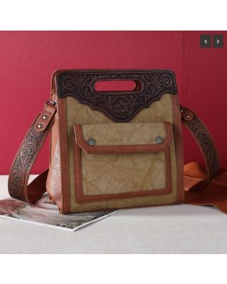 TRF1047G-8119 BR Trinity Ranch Top Handle Tooled Concealed Carry Tote/Crossbody