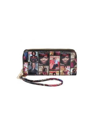 W02PQS-MT Magazine Cover Collage Large Tri-fold Clutch Wallet