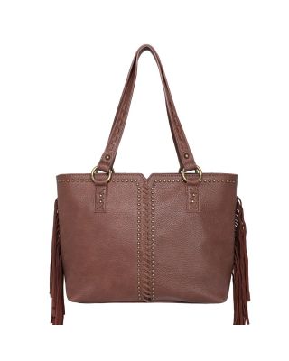 WG09-G8317 BR  Wrangler Fringe and Studs Concealed Carry Western Wide Tote（Wrangler by Montana West）