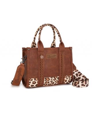 WG102-8120S BR/LP Wrangler Leopard Print Concealed Carry Tote/Crossbody