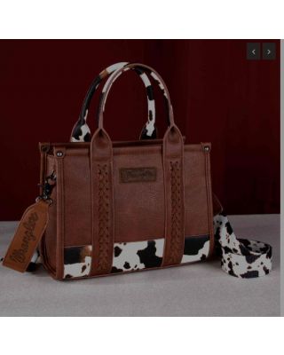 WG102G-8120S BR Wrangler Cow Print Concealed Carry Tote/Crossbody