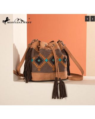 MW1312-8311 BR Montana West Embroidered Collection Drawstring Shoulder Bag/Crossbody