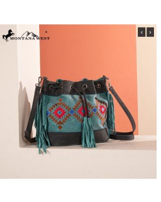 MW1312-8311 TQ Montana West Embroidered Collection Drawstring Shoulder Bag/Crossbody