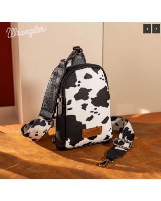 WG133-210 BK Wrangler Cow Print Crossbody Sling Chest Bag
