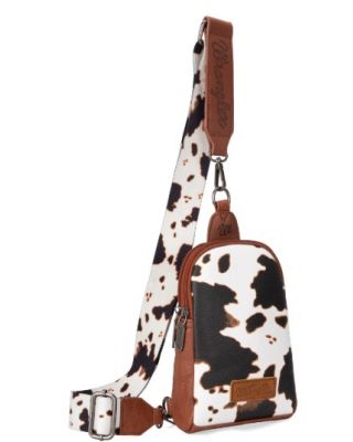 WG133-210 BR Wrangler Cow Print Crossbody Sling Chest Bag