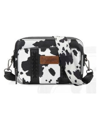 WG133-3003 BK Wrangler Cow Print Crossbody Purse With Wallet Compartment
