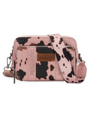 WG133-3003 PIK Wrangler Cow Print Crossbody Purse With Wallet Compartment