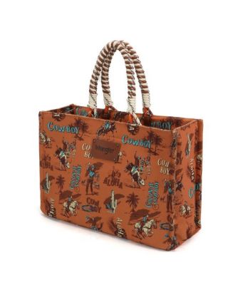 WG284-8119D BR Wrangler COWBOY Dual Sided Print Canvas Wide Tote