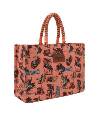 WG284-8119D OR Wrangler COWBOY Dual Sided Print Canvas Wide Tote