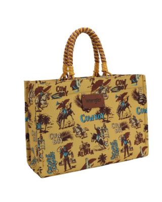 WG284-8119D YL Wrangler COWBOY Dual Sided Print Canvas Wide Tote