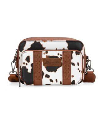 WG133-3003 BR Wrangler Cow Print Crossbody Purse With Wallet Compartment