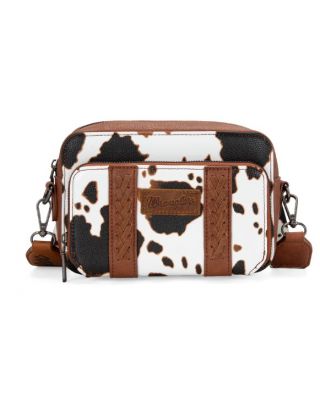 WG133-3003 BRN Wrangler Cow Print Crossbody Purse With Wallet Compartment