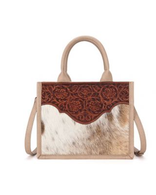 TR178G-8899 TN Trinity Ranch Hair On Cowhide Floral Tooled Concealed Carry Tote/Crossbody