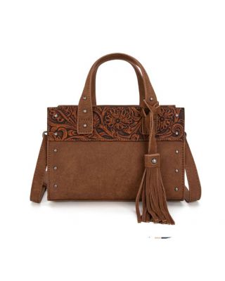 WG160-60102 BR Wrangler Western Tooled Tote Crossboy