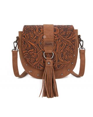 WG160-60113 BR Wrangler Western Tooled Saddle Bag Crossbody