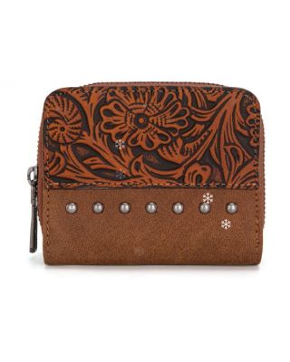 WG160-W0142 BR Wrangler Western Tooled Bi-Fold Wallet