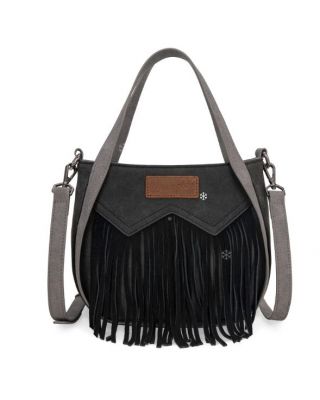 WG162-8136 BK Wrangler "W" Stitch Fringe Two Tone Tote/Crossbody