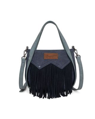 WG162-8136 NY Wrangler "W" Stitch Fringe Two Tone Tote/Crossbody