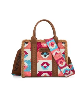 WG166-8120S BR Wrangler Sherpa Southwestern Print Small Canvas Tote