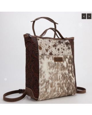 WG169-9112 CF Wrangler Genuine Hair-On Cowhide Floral Tooled Convertible Backpack