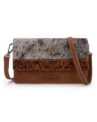 WG169-W030 BR Wrangler Genuine Hair-On Cowhide Wallet/Crossbody