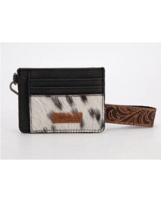 TR182-W008 BK Trinity Ranch Hair-On Cowhide Collection Key Ring Card Case