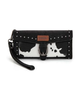 WG195-W054 BK Wrangler Western Cow-Print Tri-fold RFID Wallet
