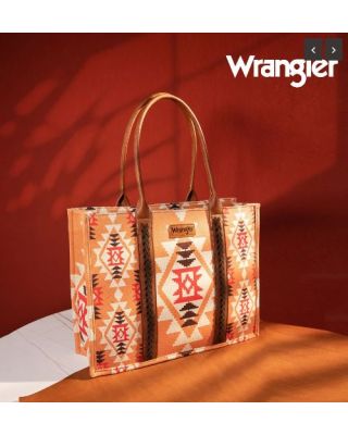 WG2203-8119 OR Wrangler Southwestern Pattern Dual Sided Print Canvas Wide Tote 
