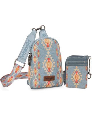 WG2205-210W JN Wrangler Aztec Print Crossbody Sling Chest Bag With Zip Card Holder Set