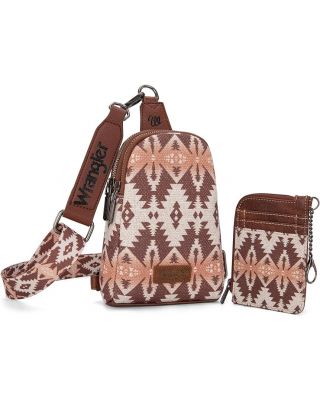 WG2205-210W CF Wrangler Aztec Print Crossbody Sling Chest Bag With Zip Card Holder Set