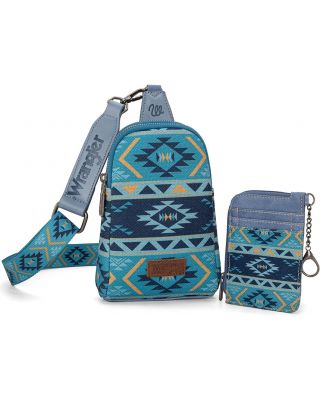 WG2205-210W NY Wrangler Aztec Print Crossbody Sling Chest Bag With Zip Card Holder Set