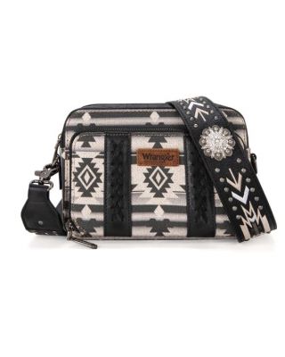 WG2207-3003 BK  Wrangler Aztec Printed Crossbody Purse With Wallet Compartment