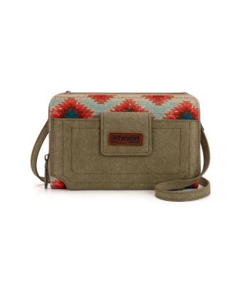WG221-183 GN Wrangler Aztec Distressed Print Dual Sided Print Phone Wallet Crossbody