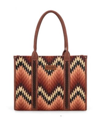 WG2211-8119 BR Wrangler Southwestern Pattern Dual Sided Print Concealed Carry Wide Tote 