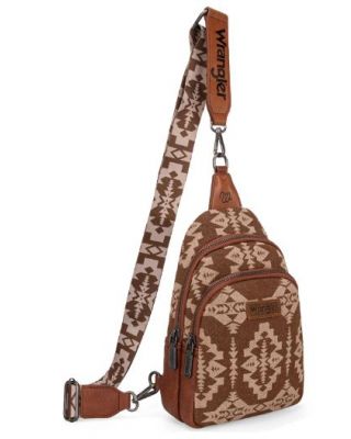 WG2212-226 BR Wrangler Southwestern Print Small Canvas Sling Bag/Crossbody/Chest Bag