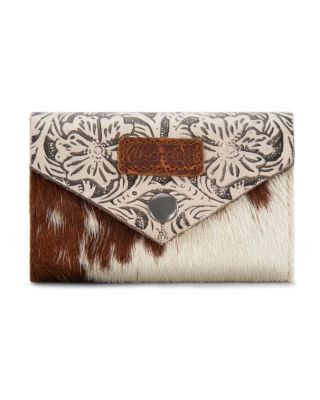 WG224-W070 BG Wrangler Genuine Hair-On Cowhide Floral Tooled Wallet