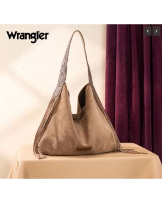 WG239-9182 KH Wrangler Fringe Floral Tooled Hobo Bag