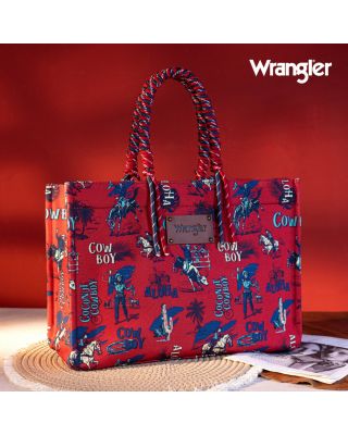 WG284-8119D RD Wrangler COWBOY Dual Sided Print Canvas Wide Tote