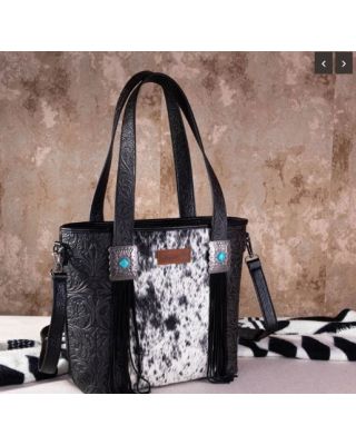 WG66-G2002 BK Wrangler Hair-On Cowhide Vintage Floral Concealed Carry Tote