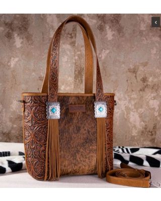 WG66-G2002 BR Wrangler Hair-On Cowhide Vintage Floral Concealed Carry Tote